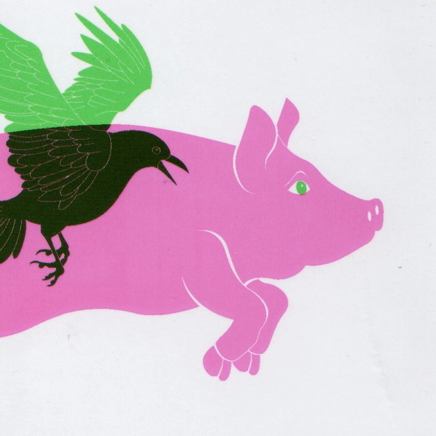 illustration of a pink pig and green bird